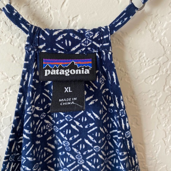 Patagonia Midi Sundress Women's Size XL Blue Patterned Tank Adjustable Straps - Picture 5 of 10